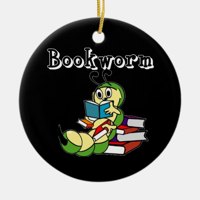 Bookworm Ceramic Tree Decoration (Front)
