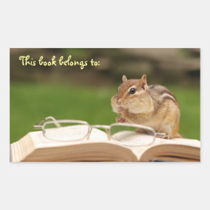 Bookworm Chipmunk Bookplate Rectangular Sticker
