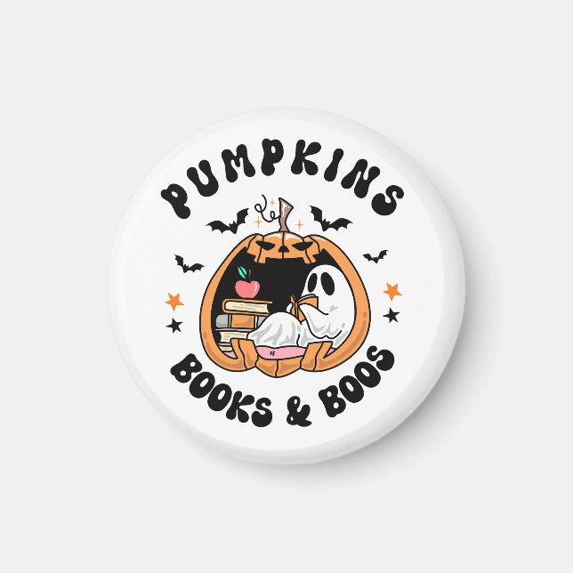 Bookworm Cute  Ghost Pumpkins Books & Boos Magnet (Front)