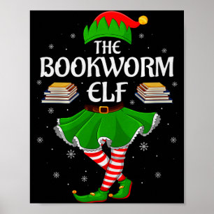 Bookworm Elf Christmas Family Girls Women Elf Squa Poster