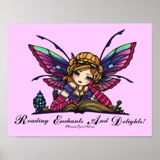 Bookworm Fairy "READ" Library Fantasy Book Art Poster