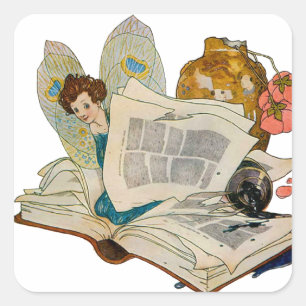 Bookworm Fairy Square Sticker