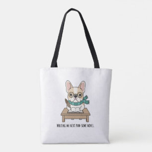 Bookworm Frenchie Author Writing Novelty Design Tote Bag