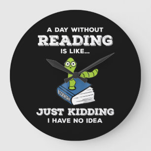 bookworm funny book reading literature gift large clock