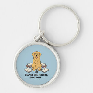 Bookworm Golden Retriever Blue Silver Accessory Key Ring