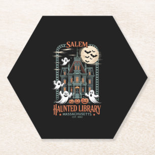 Bookworm Halloween Shirt Haunted Library Paper Coaster