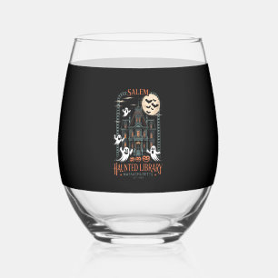 Bookworm Halloween Shirt Haunted Library Stemless Wine Glass