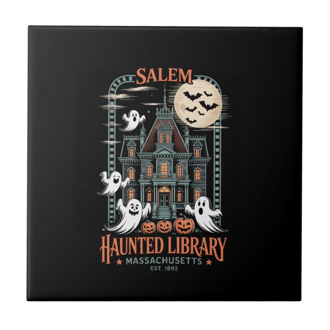 Bookworm Halloween Shirt Haunted Library Tile (Front)