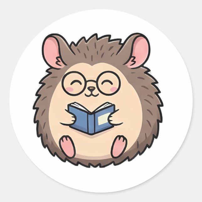 Bookworm Hedgehog Classic Round Sticker (Front)