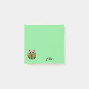 Bookworm Owl Reading Book Cartoon Personalize Post-it Notes