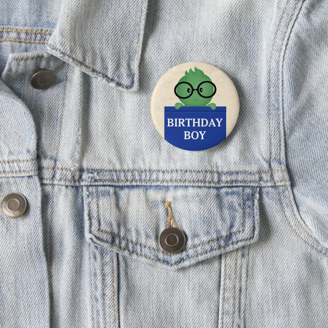 Bookworm Personalised Birthday Boy 6 Cm Round Badge (In Situ)