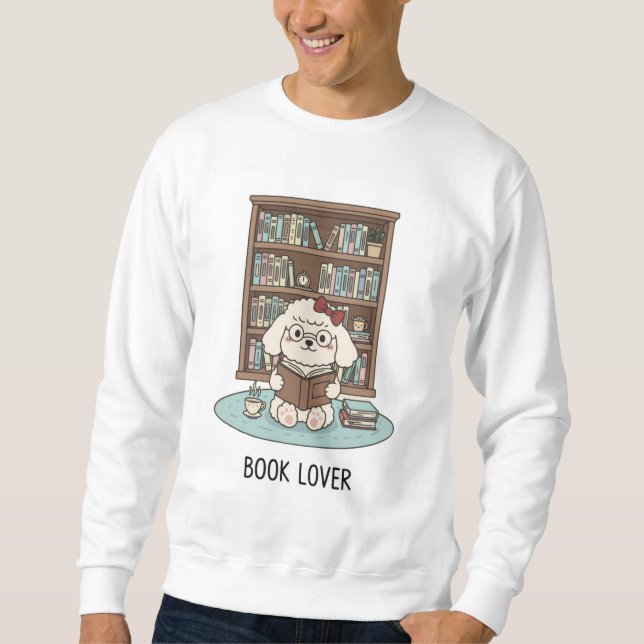 Bookworm Poodle Reading Coffee Cozy Vibes Sweatshirt (Front)