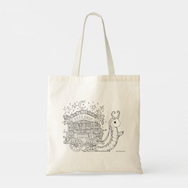 Bookworm printed Tote bag, fantasy ink design Bag (Back)
