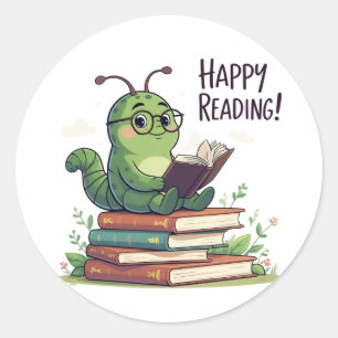Bookworm Reading Design  Classic Round Sticker