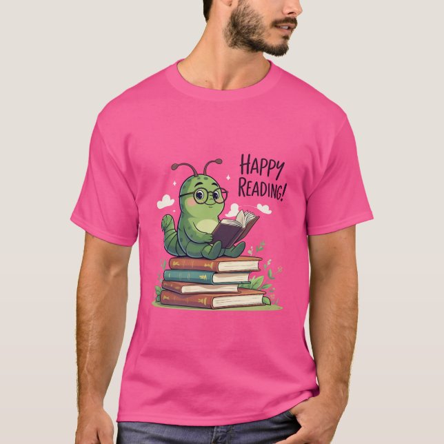Bookworm Reading Design T-Shirt (Front)