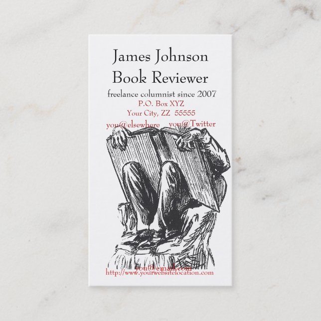 Bookworm Reading Regular Business Card (Front)