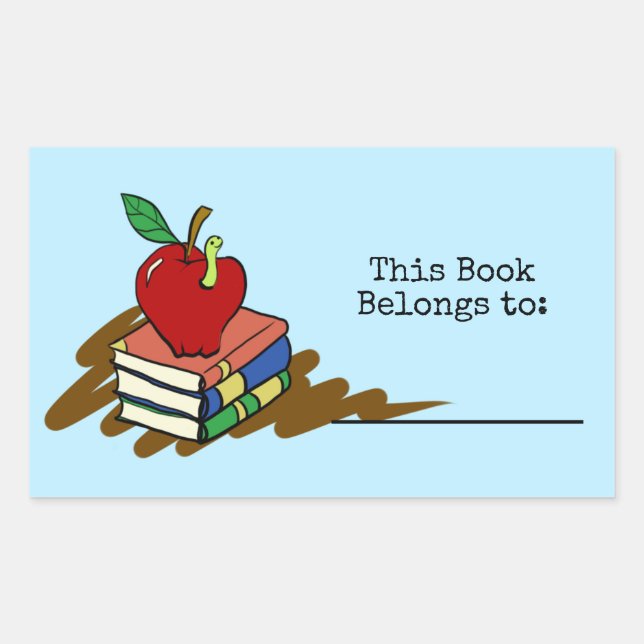 Bookworm Red Apple Teacher Rectangular Sticker (Front)