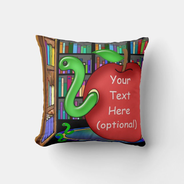 Bookworm Throw Pillow (Front)