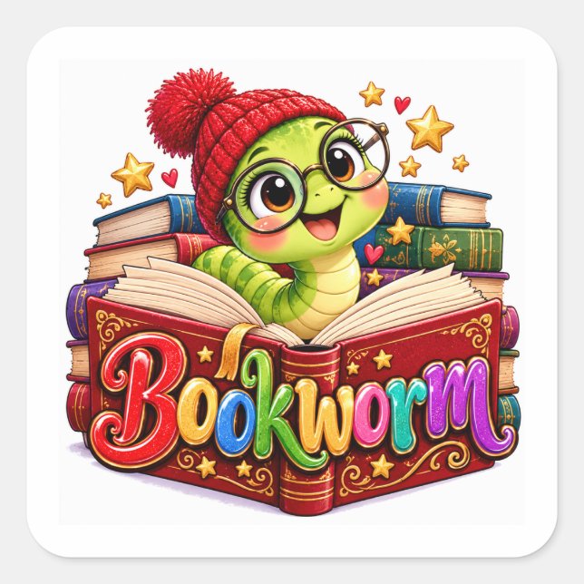 Bookworm Turtle Reading Funny Square Sticker (Front)