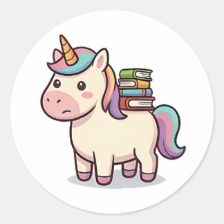 Bookworm Unicorn Classic Round Sticker