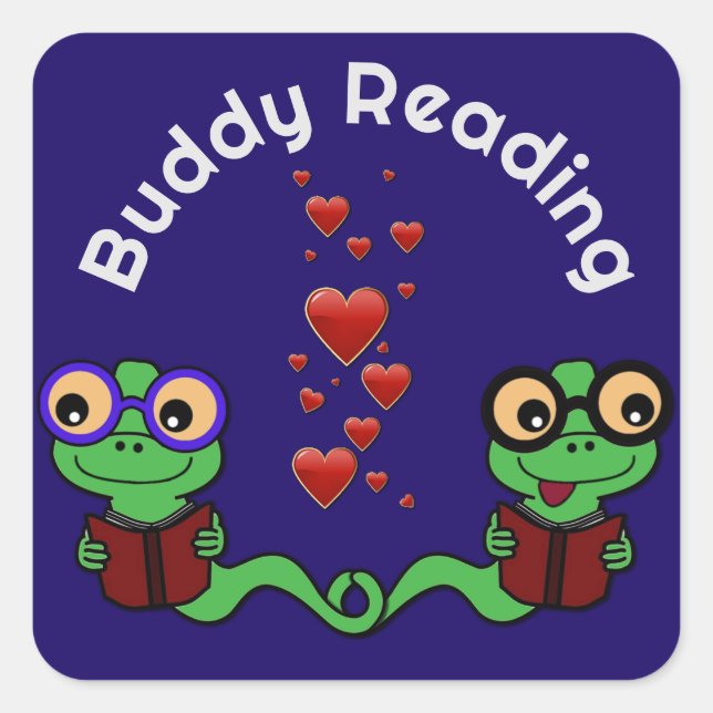 Bookworms Buddy Reading Square Sticker (Front)