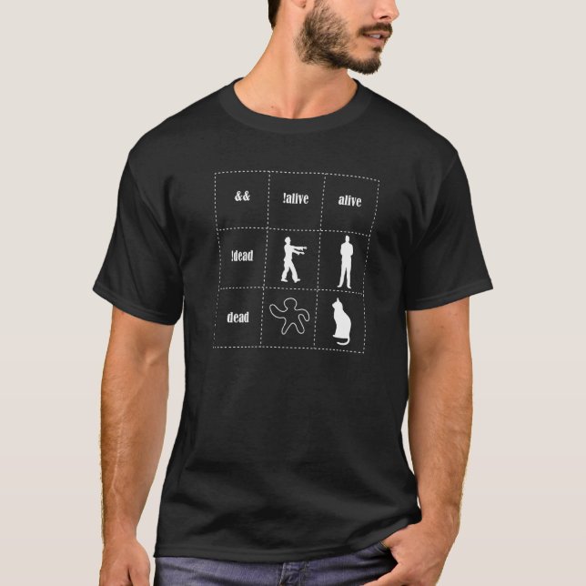 Boolean Logic Alive And Dead  Programmer Cat Scien T-Shirt (Front)
