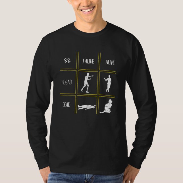 Boolean Logic Alive And Dead Programmer Cat T-Shirt (Front)