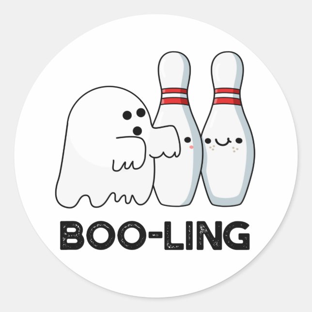 Booling Cute Halloween Bowling Ghost Pun Classic Round Sticker (Front)