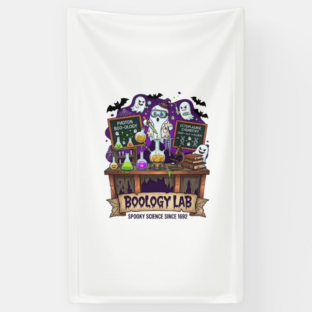 Boology Lab Spooky Science Ghost Scientist Potions Banner (Vertical)