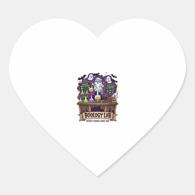 Boology Lab Spooky Science Ghost Scientist Potions Heart Sticker (Front)