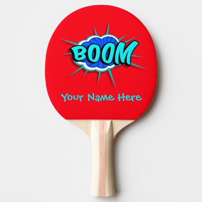 Boom Bang Red & Blue Personalized Ping Pong Paddle (Front)