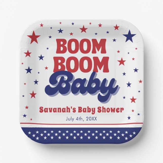 Boom Boom Baby 4th July Patriotic Baby Shower  Paper Plate (Front)