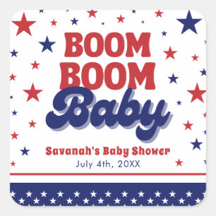 Boom Boom Baby 4th July Patriotic Baby Shower  Square Sticker