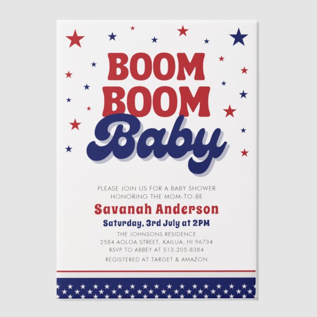 Boom Boom Baby 4th July Patriotic Baby Shower  Vellum Invitations (Front)