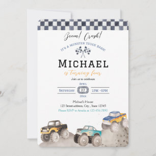 Boom Crash Monster Truck Bash Invitation