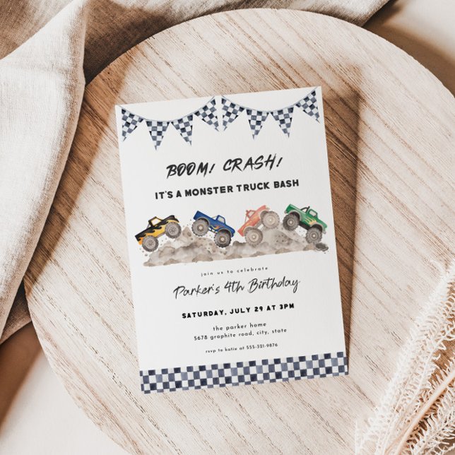 Boom Crash Monster Truck Birthday Invitation (Creator Uploaded)