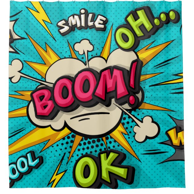 Boom pop art cloud bubble. Smile, wow, pow, cool,  Shower Curtain (Front)