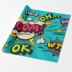 Boom pop art cloud bubble. Smile, wow, pow, cool, Wrapping Paper