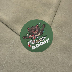 Boom! Royal Flush Bomb Tasmanian Devil Poker Hand Classic Round Sticker