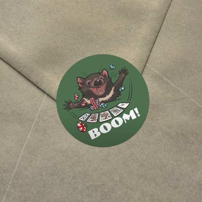 Boom! Royal Flush Bomb Tasmanian Devil Poker Hand Classic Round Sticker (Creator Uploaded)