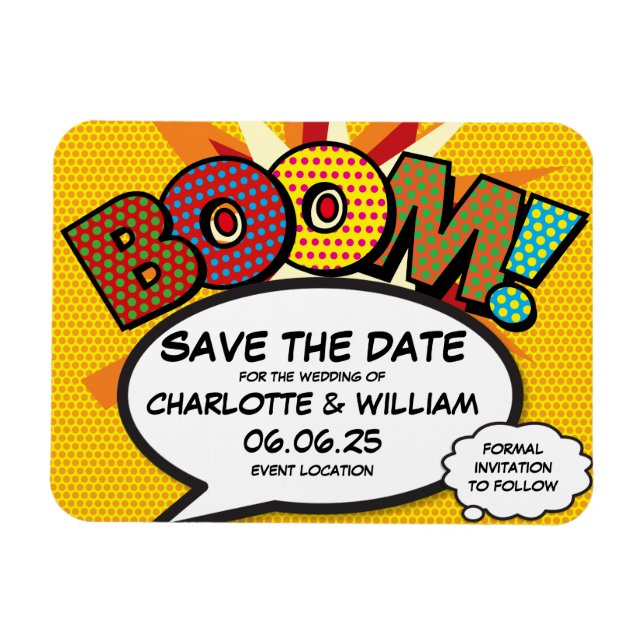 BOOM Save the Date Fun Comic Book Modern Magnet (Horizontal)