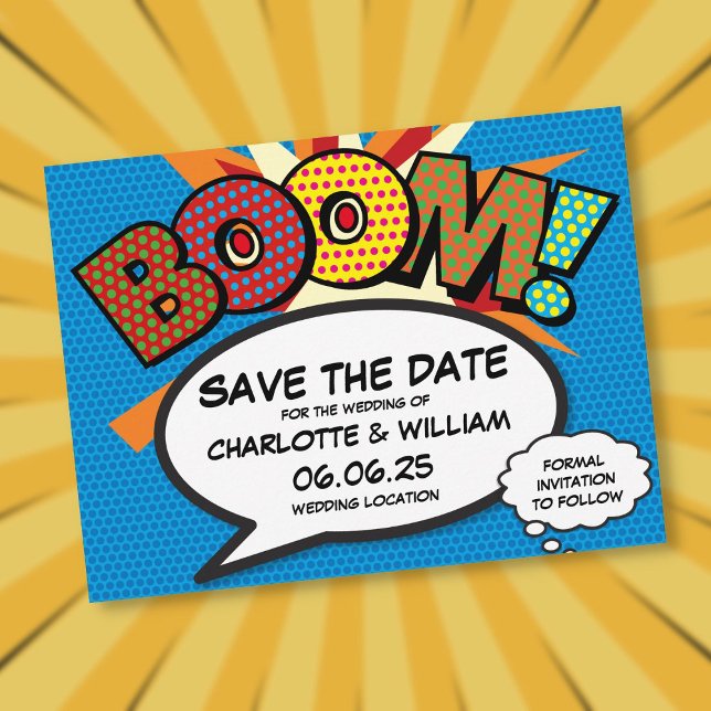 BOOM Save the Date Fun Modern Invitation Postcard (BOOM Save the Date Fun Modern Invitation Postcard)
