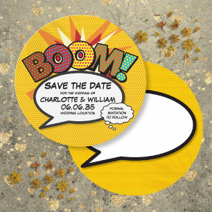 BOOM Save the Date Fun Retro Comic Book Pop Art