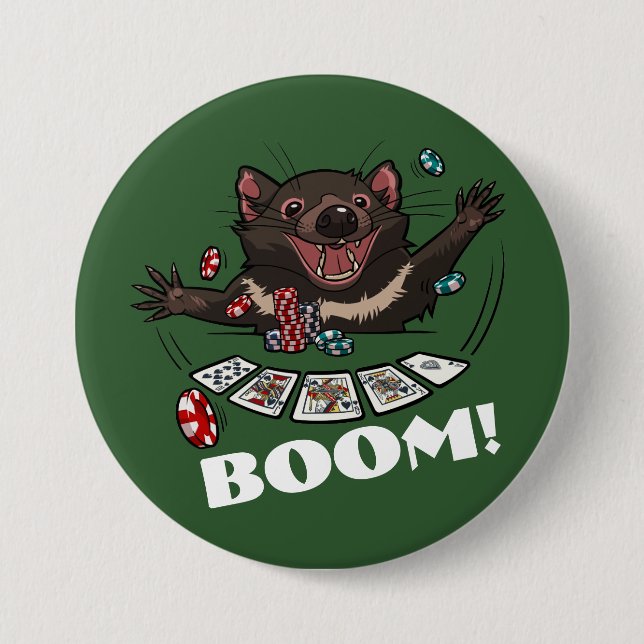 Boom! Tasmanian Devil Royal Flush Poker Cartoon 7.5 Cm Round Badge (Front)