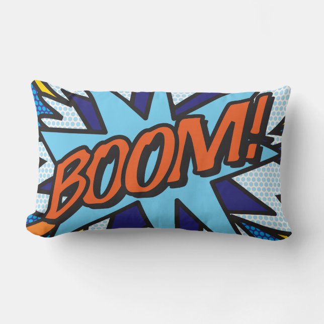BOOM ZOOM Fun Retro Comic Book Pop Art Lumbar Cushion (Front)