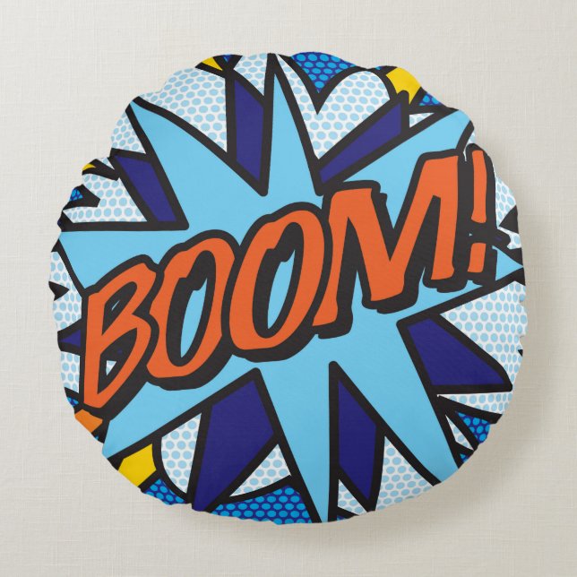 BOOM ZOOM Funny Cool Modern Comic Book Stylish Round Cushion (Front)