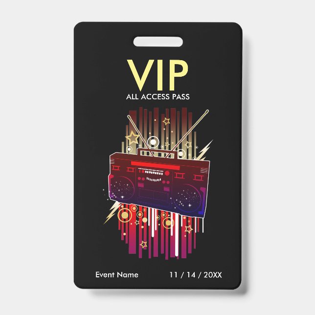 Boombox Blast VIP Access Pass ID Badge (Front)
