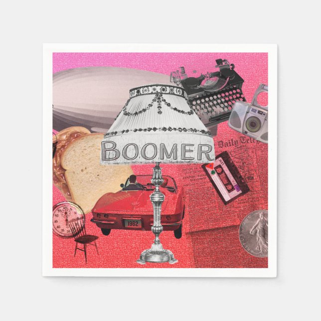 BOOMER Nostalgic Collage Paper Party Napkin (Front)