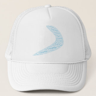 boomerang laughter, fun, empower  trucker hat
