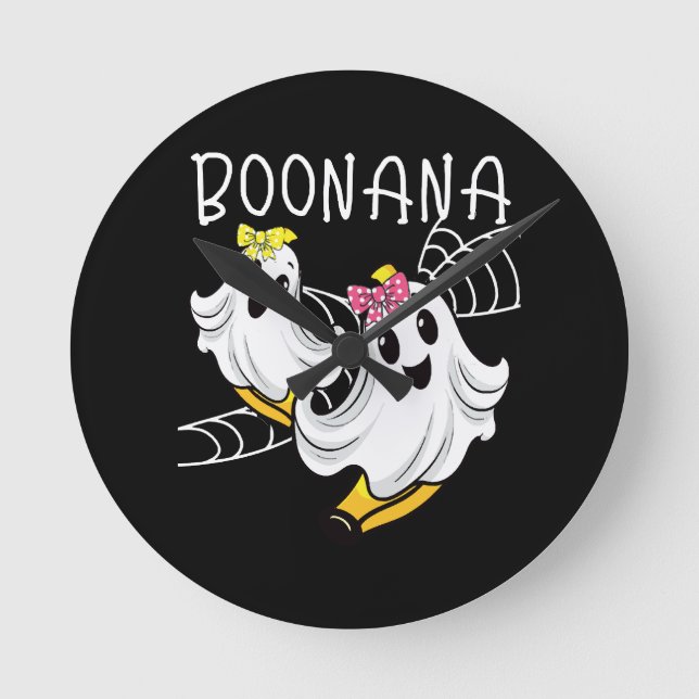 Boonana Cute Ghost Banana Halloween Round Clock (Front)